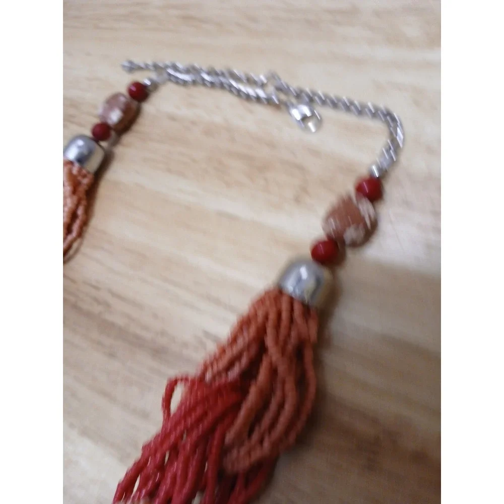 Vintage Seed Bead Choker Necklace Pink Fuchsia Multi Strand 16 Inches - Picture 5 of 6